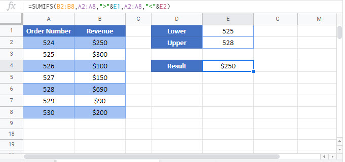 Sum if between two values excel google sheets auto vba