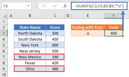 SUMIFS Text End HardCode