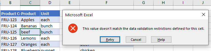 data validation does not exist error
