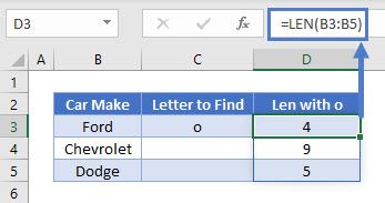 count specific characters column LEN