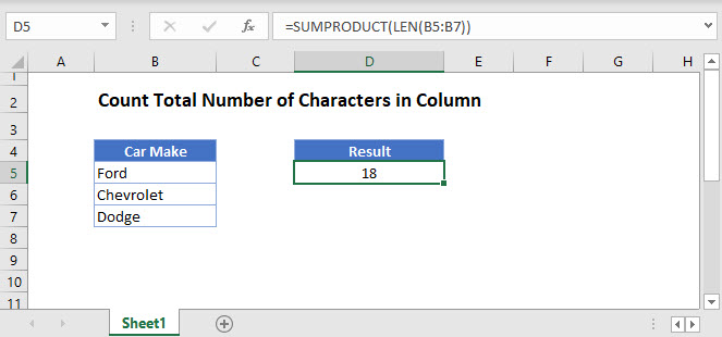 count total characters column Main Function